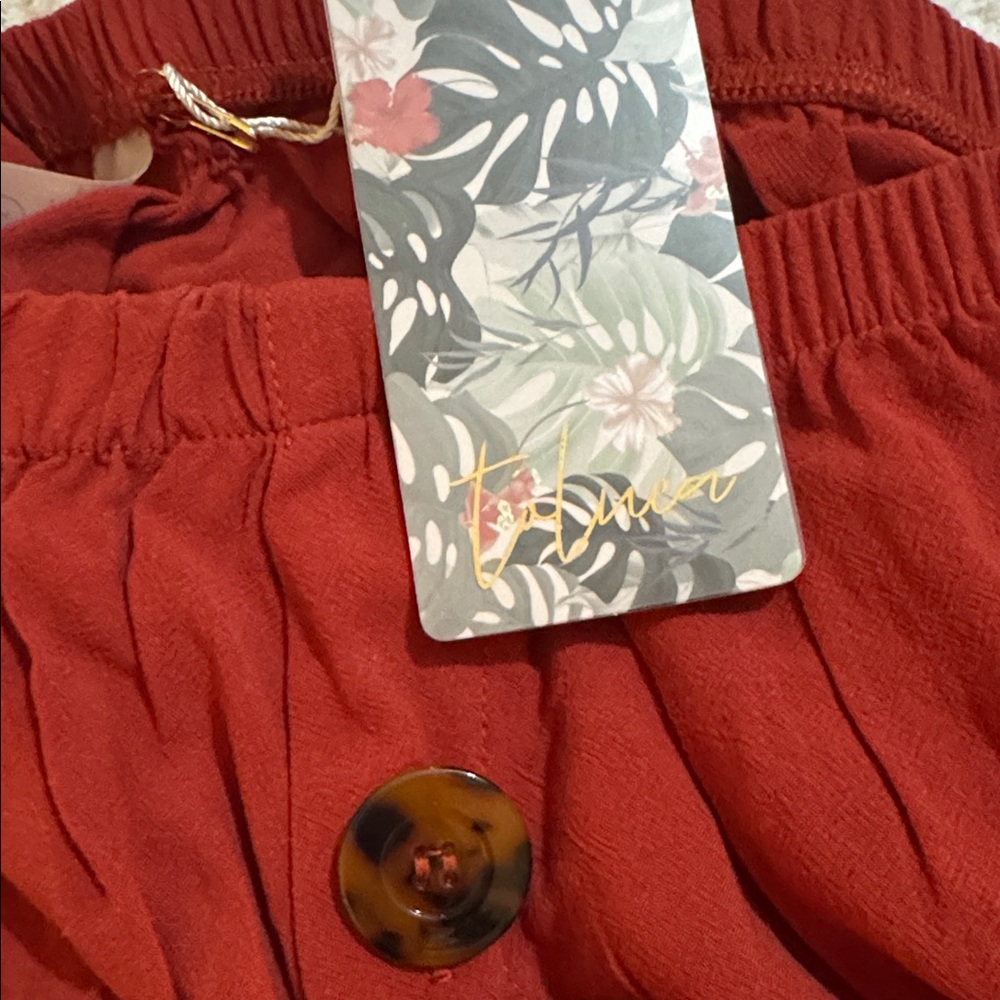 Toluca A-Line Skirt in Bold Brick Red with Button Accents. Viscose-Linen Blend. - Picture 5 of 7